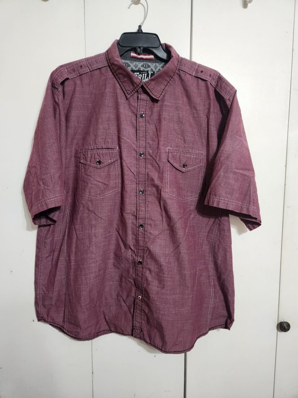 Drill Clothing Co Mens 3X Short Sleeve Button Up Shirt Maroon Burgundy Epaulets